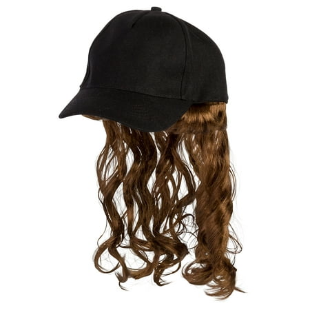 Suit Yourself Trucker Cap Mullet for Adults, One Size, Features a Black Trucker-Style Cap with a Long Brown Mullet