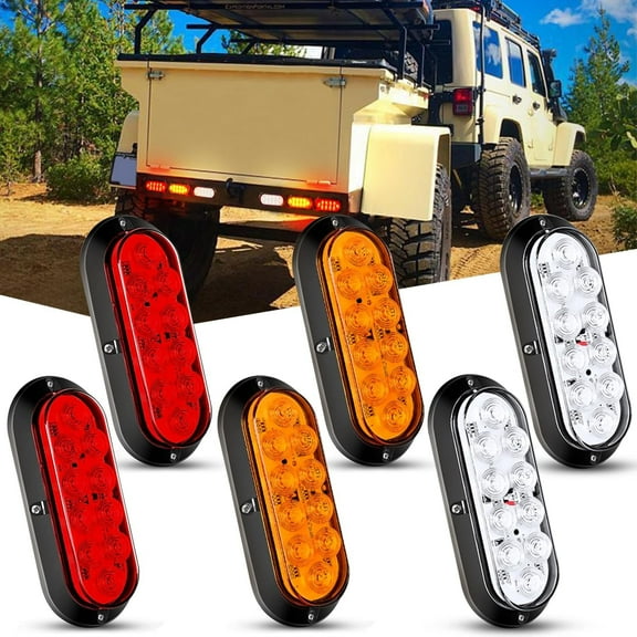 Nilight 6Inch Oval Red White Amber LED Trailer Tail Light 6PCS Waterproof Stop Brake Turn Signals Reverse Back Up Surface Mount Trailer Lights for Truck RV Boat Bus Lorry Van Caravan