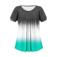 thumbnail image 6 of Womens Pleated Tunic Tops with Leggings, Short Sleeve Shirts for Women Summer Fashion Color Patchwork Flowy Crewneck Dressy Blouses, 6 of 6