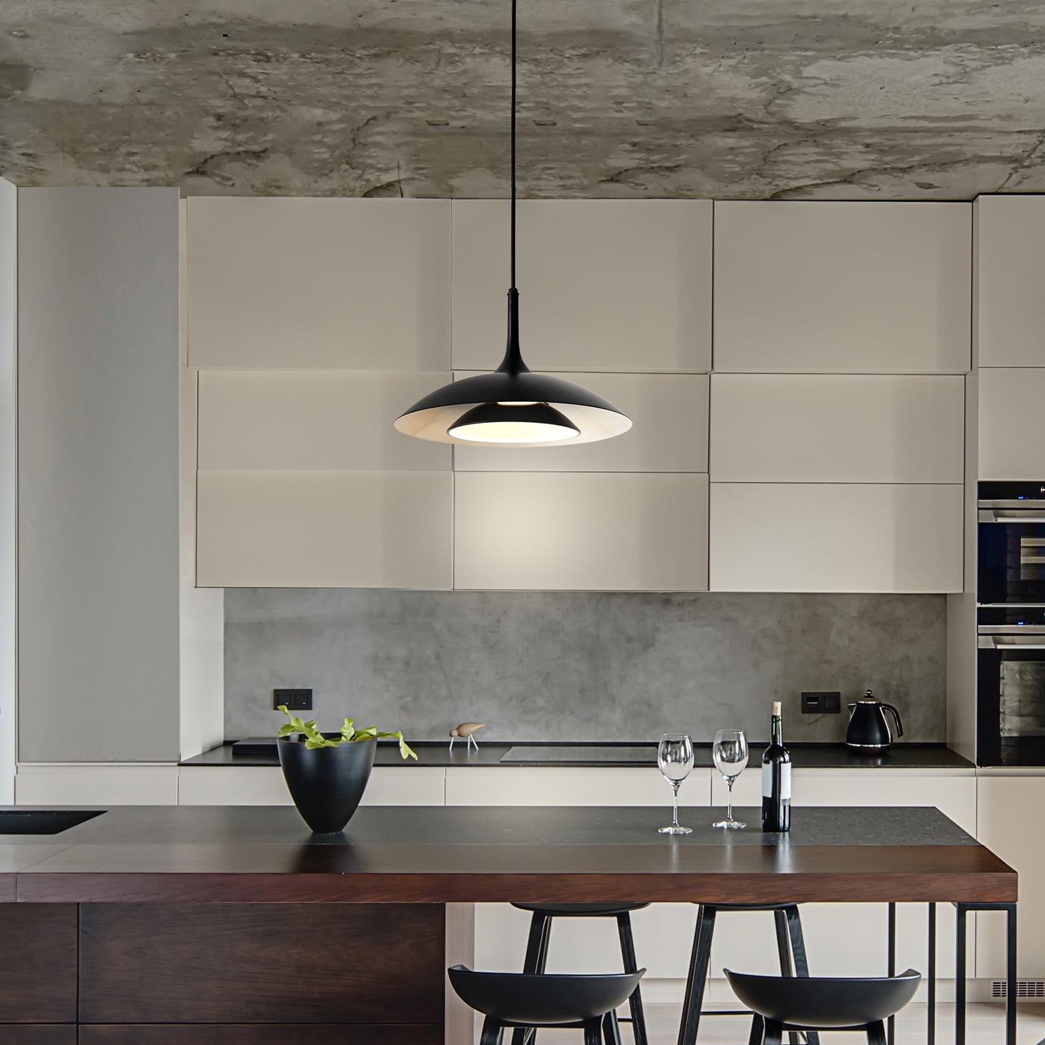 Novogratz x Globe Electric 14" LED Black Pendant Lighting with White Interior Shade, 91006823