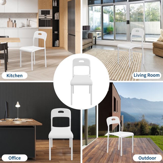 Modern Stackable Dining Chair - Ergonomic Plastic Seat with Metal Legs - Waterproof & Mark-Resistant - Easy Assembly - For Kitchen, Dining Room, Indoor/Outdoor - Colour: White, Single Pack
