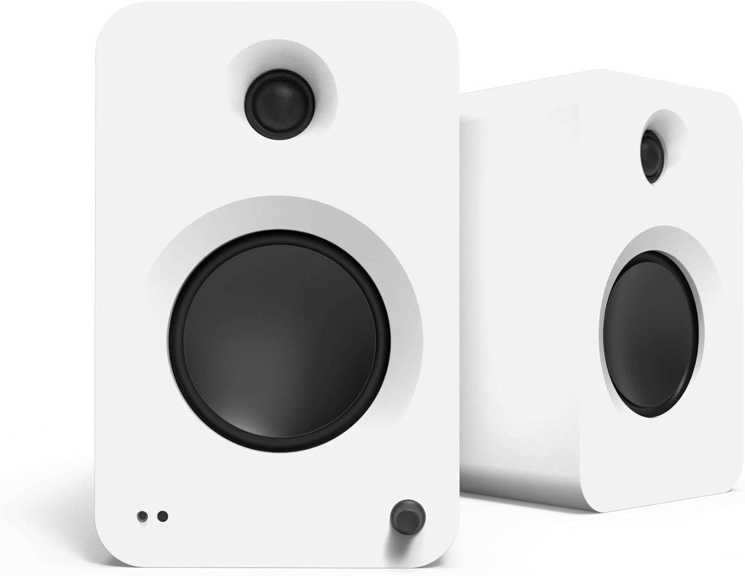 Kanto REN MW Bluetooth Powered Bookshelf Speakers - Matte White Pair with Kanto SP26PLW 26" Fixed-Height Stands for Bookshelf Speakers - White Pair (2024)