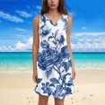 thumbnail image 2 of WTOBBY Women's Stylish Floral Print V-Neck Camisole Dress No Pockets, Sleeveless Design for Summer Fashion, Comfortable and Flowy for Casual and Evening Wear,Sky Blue XL, 2 of 5