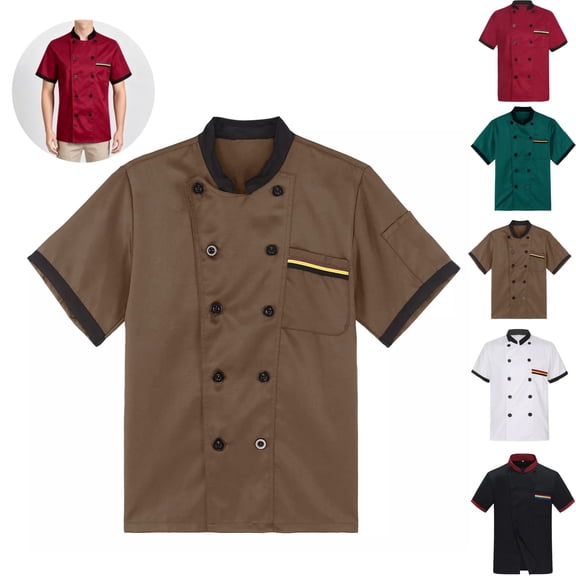 Mfakffe Unisex Chef Coat Uniform Short Sleeve Comfortable Button Closure Cook Jacket Restaurant Kitchen Work Breathable Clothes