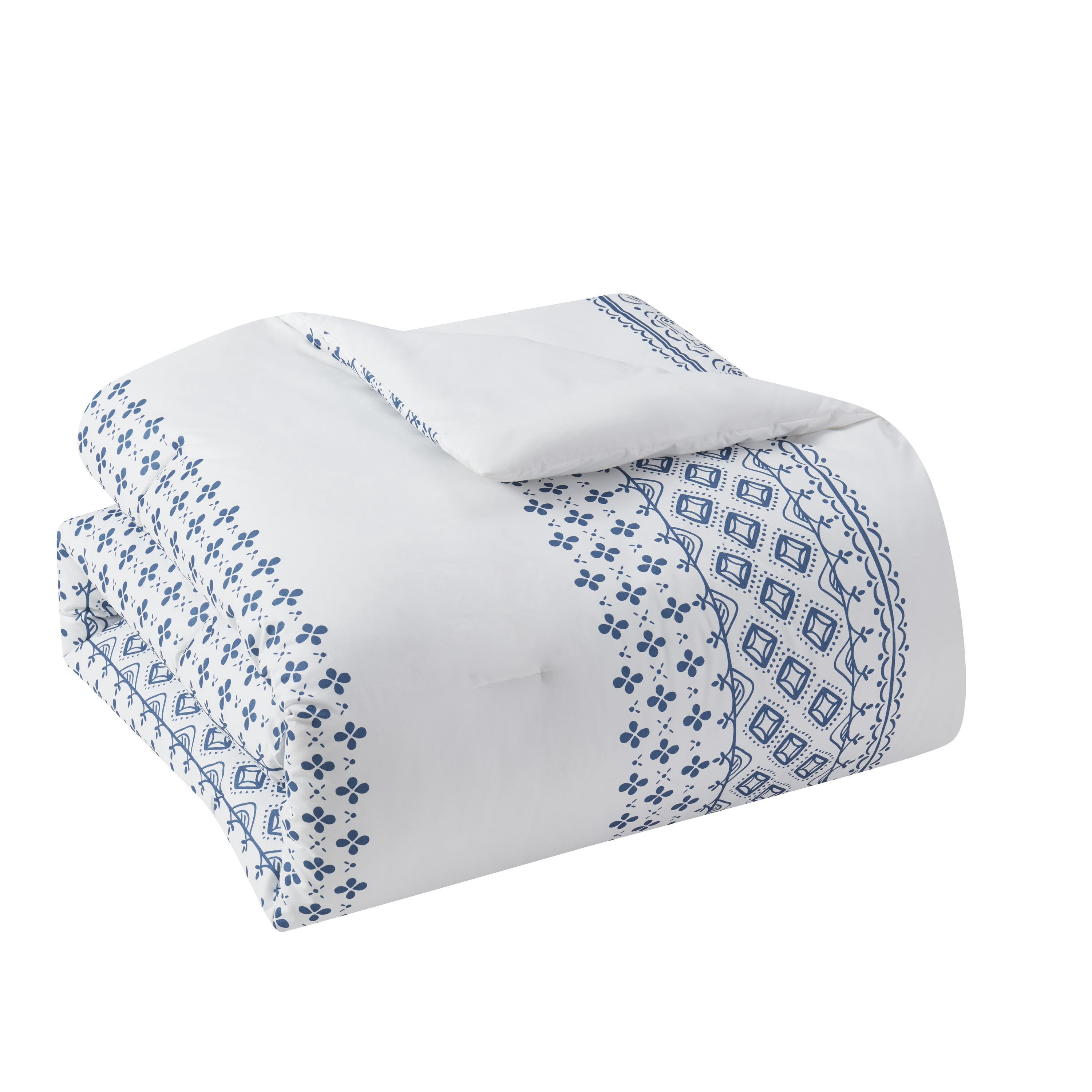 Indigo Ink Denim 3-Piece Navy Geometric Stripe Comforter Set, Full/Queen