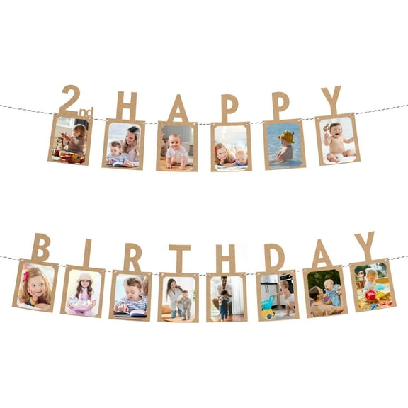 2nd Birthday Photo Banner Decorations from 1 to 12 Months Kraft Paper 14 Pieces