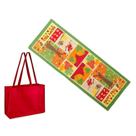 Harvest Season "Happy Fall" 13"x36" Table Runner and Red Tote