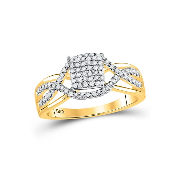 10kt Yellow Gold Womens Round Diamond Rectangle Twist Cluster Ring 1/4 Cttw