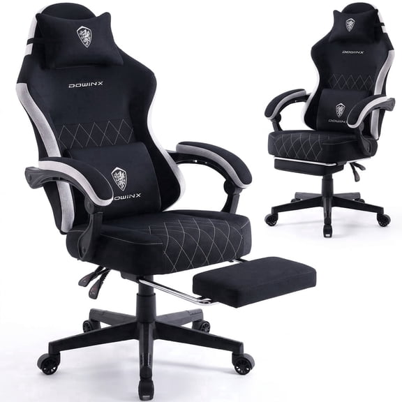 KARXAS Fabric Gaming Chair with Massage Lumbar Support, High Back Ergonomic Computer Chair with Footrest for Adult, Black
