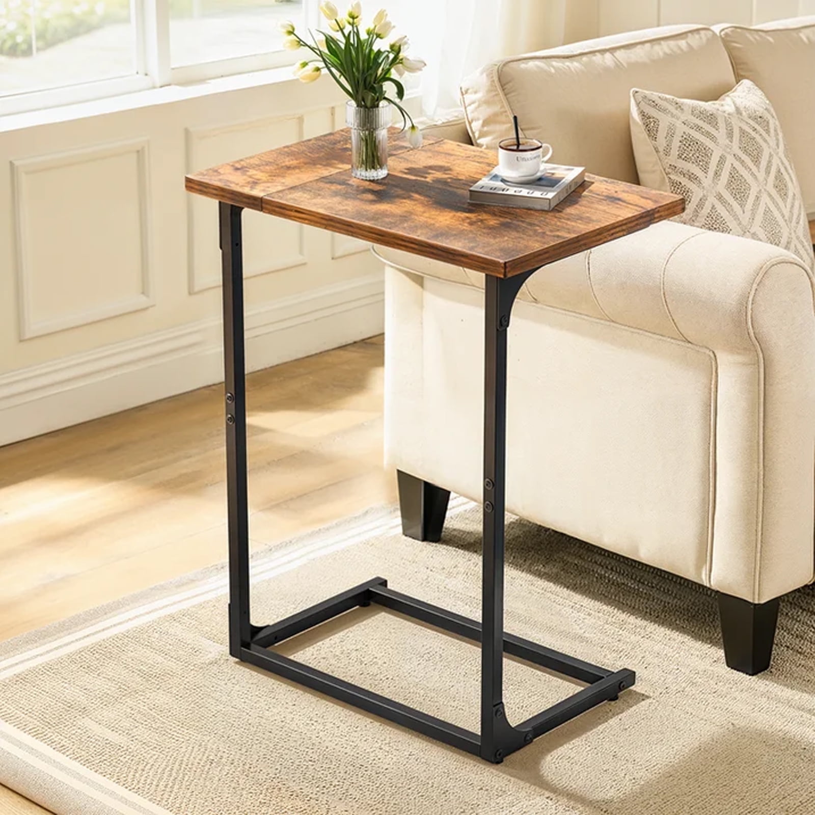 CHITOOMA C Shaped End Table, Adjustable Side Table, Marble Finish