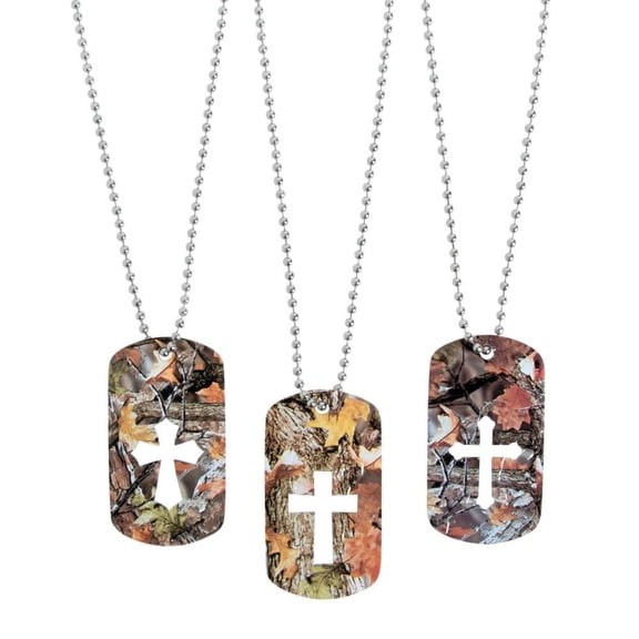 Cutout Cross Camo Dog Tag Necklace - Jewelry - 12 Pieces