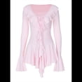 thumbnail image 3 of Vestido Mini Ajustado de Larga con Escote en V y Hombros Descubiertos con Volantes en para Mujer Rosa M, 3 of 10