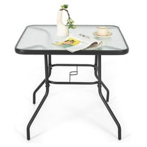 31.5" Square Patio DiningTable, Outdoor Bistro Table, Tempered Glass Top & Sturdy Metal Frame, Coffee Table with 1.97" Umbrella Hole for Lawn Balcony Yard Deck, Black