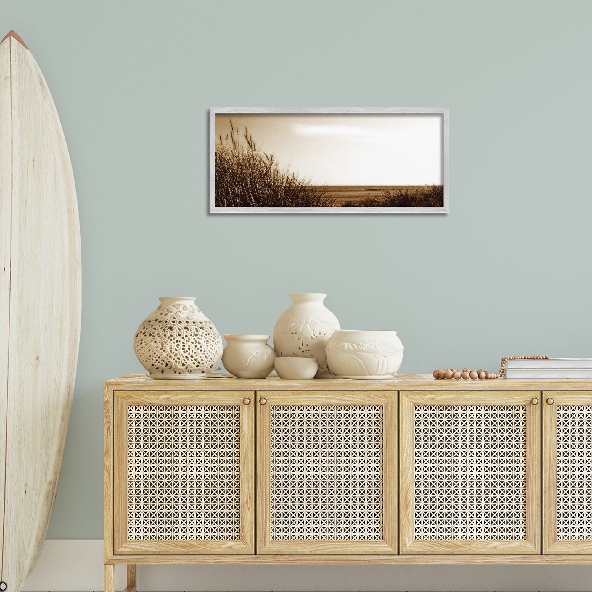 Stupell Industries Long View Horizon Coastal Photography Gray Framed Art Print Wall Art, 30 x 13