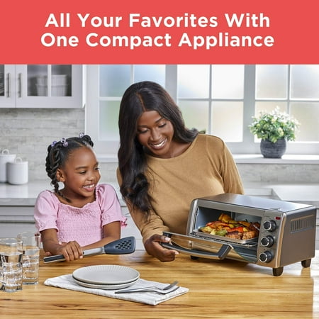 BLACK DECKER 4-Slice Convection Oven, Stainless Steel, Curved Interior fits a 9 inch Pizza, TO1313SBD