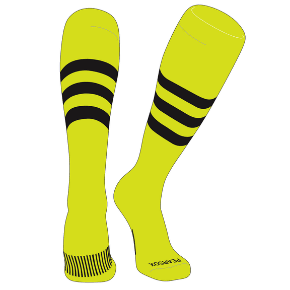 PEAR SOX Striped OTC Baseball, Softball, Football Socks (A) Neon Yellow, Black (XS)