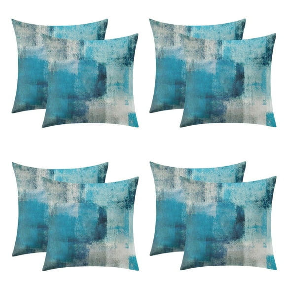Set Of 4 Peach Skin Velvet Turquoise and Grey Abstract Art Painting Throw Pillow Covers for Decorative Couch Pillows for Living Room,Boho Cute Outdoor Pillows Covers for Patio Garden16x16 Inches