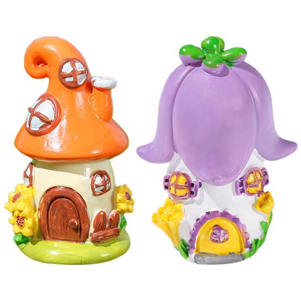 KAKOWELY 2 minicasas de resina, adornos para casas pequeñas, castillos de hadas, microjardín.