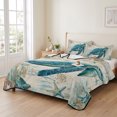 thumbnail image 2 of Queen Quilt Set 90''x96'', Teal Sea Turtle Coastal Lightweight Bedspread Coverlet Set with 2 Pillow Shams, Vintage Summer Beach Nautical Breathable All Season Quilt Bedding for Bedroom/Guest Room, 2 of 9