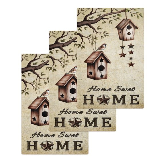 Sweet Home Kitchen Dish Towels for Drying Dishes Set of 3, Western Stars Bird Houses Country Vintage Waffle Weave Microfiber Hand Tea Bathroom Towels Quick Dry & Absorbent Towel 15.7x23.6