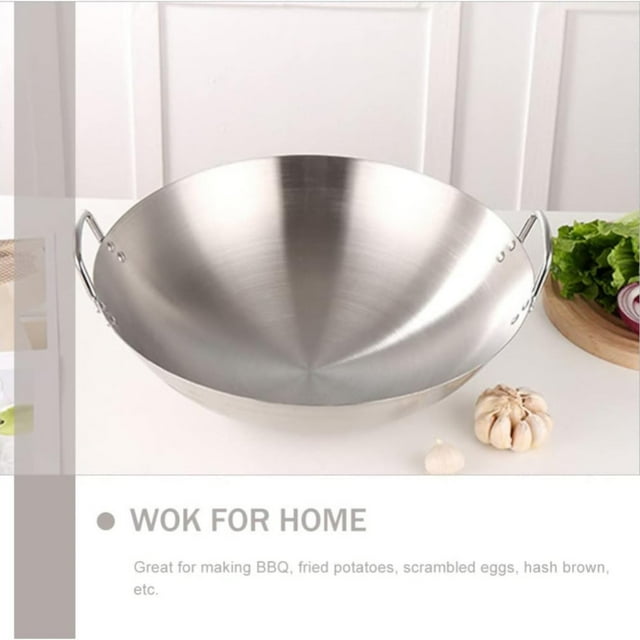 Basiess Wok en Acier Inoxydable Poli, Poêle à Sauté à Fond Rond de 11 Pouces avec Poignées, Qualité Restaurant pour Cuisine Familiale, Compatible Induction, Antiadhésif Gris