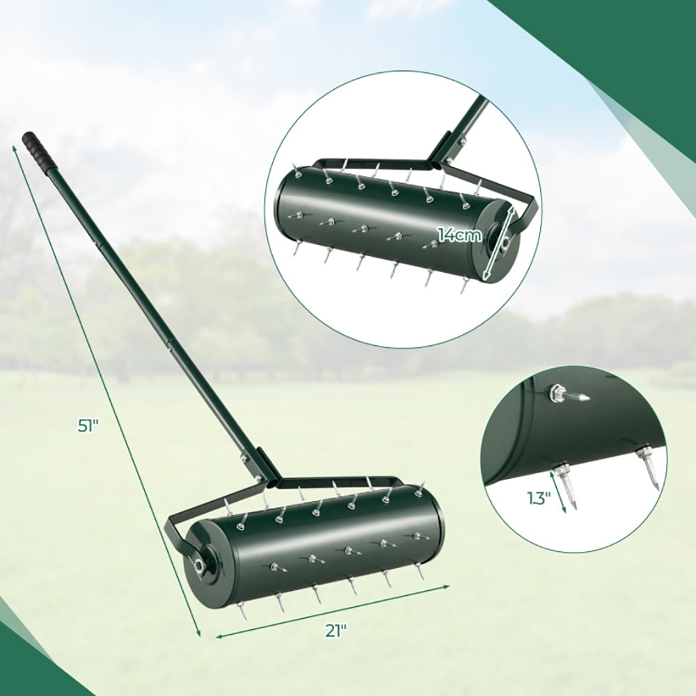 Barara King Sod Roller for Garden, Garden Drum Roller,18/21 Inch Manual Lawn Aerator with Detachable Handle Filled with Sand or Stone-21 inches