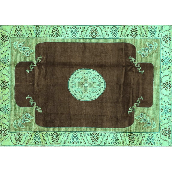 Ahgly Company Indoor Rectangle Abstract Turquoise Blue Modern Area Rugs, 5' x 7'