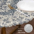 thumbnail image 3 of Beige Blue Boho Round Tablecloth, Fitted Table Cover with Elastic for 36"-44" Round Tables, Medieval Vintage Ethnic Floral Abstract Table Cloth Outdoor Indoor Dinning Party Waterproof Tablecloths, 3 of 7