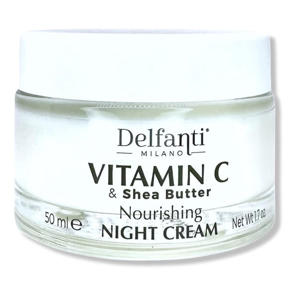 Delfanti-Milano VITAMINA C Y MANTECA DE KARITÉ Crema nutritiva de noche Hidratante para rostro y cuello Hecho en Italia