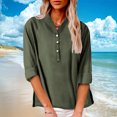 thumbnail image 2 of ZyeKqe 3/4 Length Sleeve Womens Tops Button down Shirts V Neck Casual Summer Blouse Top, 2 of 5