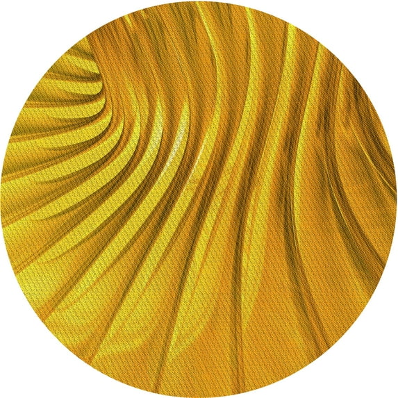 Ahgly Company Indoor Round Patterned Deep Yellow Area Rugs, 7' Round