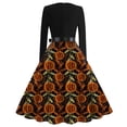 thumbnail image 3 of Vestido vintage de Halloween para mujer: vestido con estampado de murciélago y manga larga con cinturón, 3 of 3
