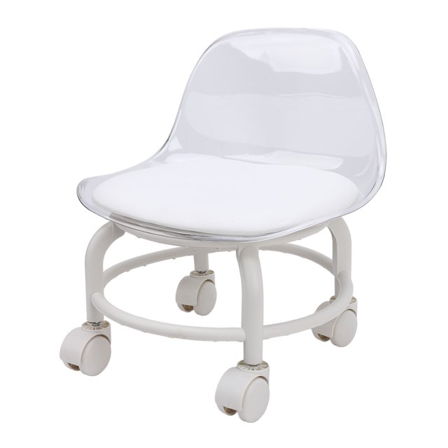 Low Rolling Stool, Small Acrylic Short Silent Mini Roller with Back Support, Strong and LongLasting for Home and Business Use, Convenient for Shoe Stool, Foot Rest, Pedicure Chair