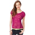 thumbnail image 1 of Aeropostale Blusa de punto con inserción de encaje transparente para mujer, Púrpura, X-Large, 1 of 2