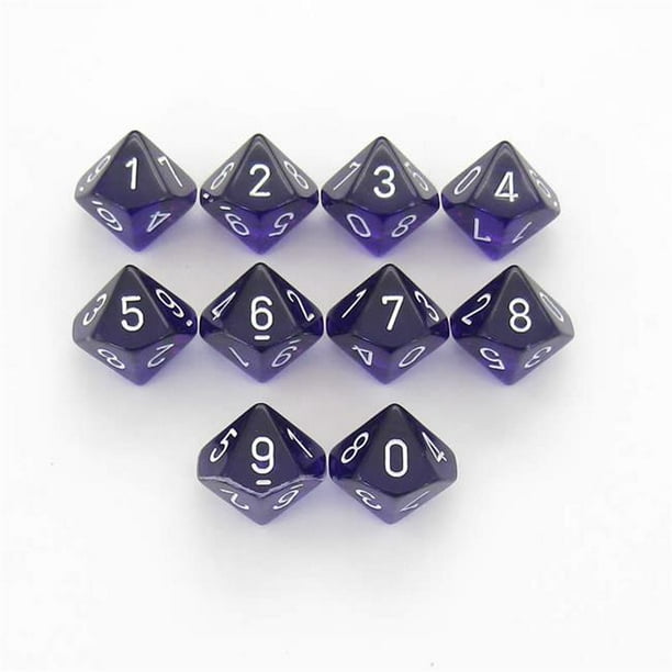 Chessex Fabrication CHX23277 D10 Coquille Violet Translucide dés Numéros Blancs - Lot de 10