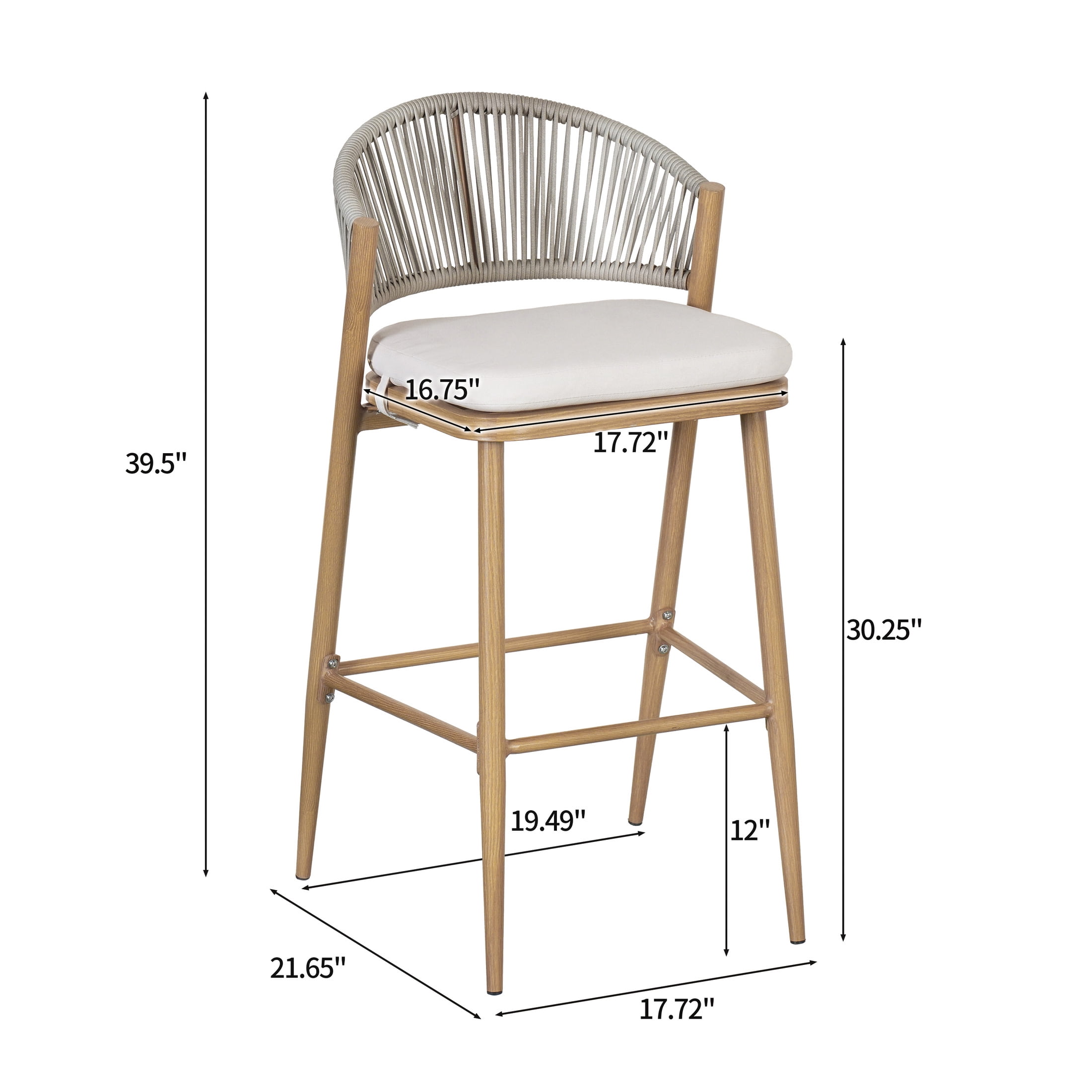 Amara Modern Outdoor Patio Barstools, Aluminum Frame, Scallop-Shaped Backrest, Maple, Set of 2