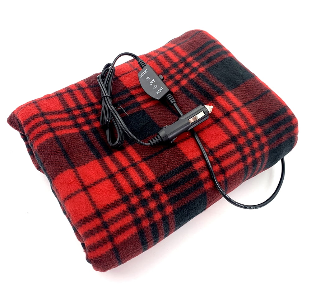 Car Heated Blanket Heated Pad Safety Low Voltage Fleece 12V 148x108cm Electric Travel Blanket for Car Warm Black and Red 
