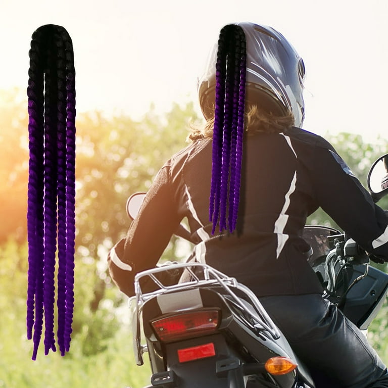 braided pigtails for motorcycle helmets PATLOLLAV Helmet Pigtails Gradient Motorcycle Helmet with Suction Cup Dirty  Braid Ponytail 25.6 inchs Motorcycle Bicycle Helmet Decoration（Helmet not