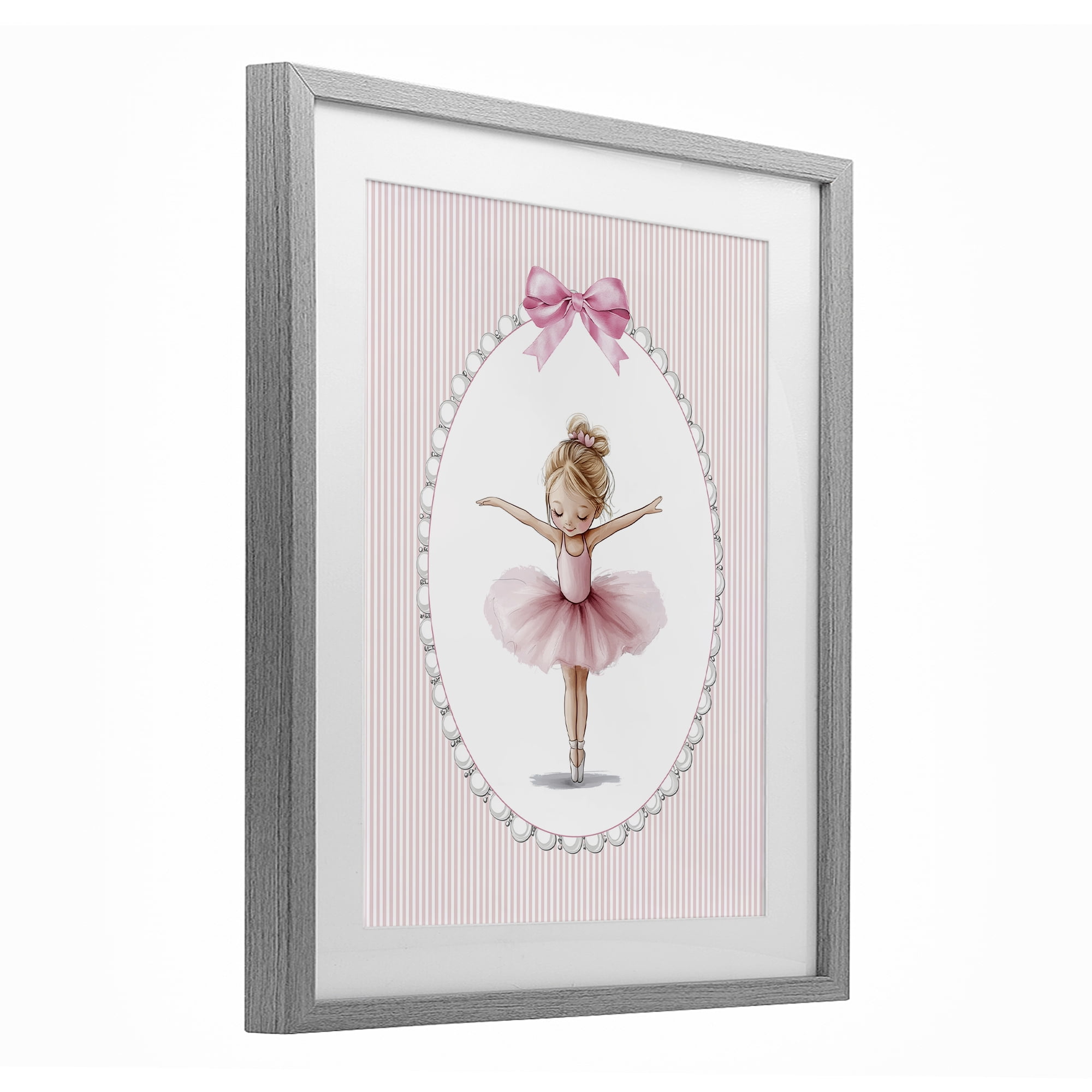 Stupell Industries Dancing Pink Ballerina Gray Framed Print Under Glass, design by Christine Simpson Art