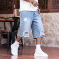 thumbnail image 3 of GINGTTO Men's Ripped Baggy Fit Below Knee Denim Shorts, 3 of 8