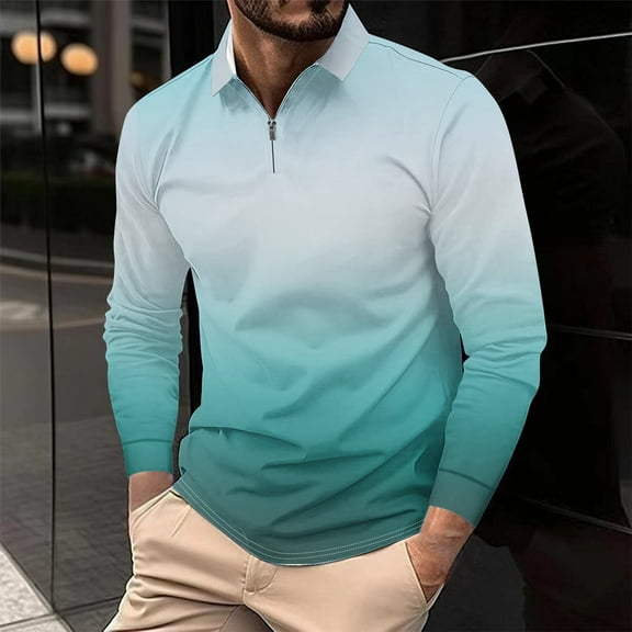 Haoxianjian Funny Golf Shirts For Men Mens Long Sleeve Tee Shirts Workout T Shirts Men Casual Turn-Down Collar Printing Pullover Fitness Sports Long Sleeves T Shirt Blouse Men'S Loose Fitted Lightweig