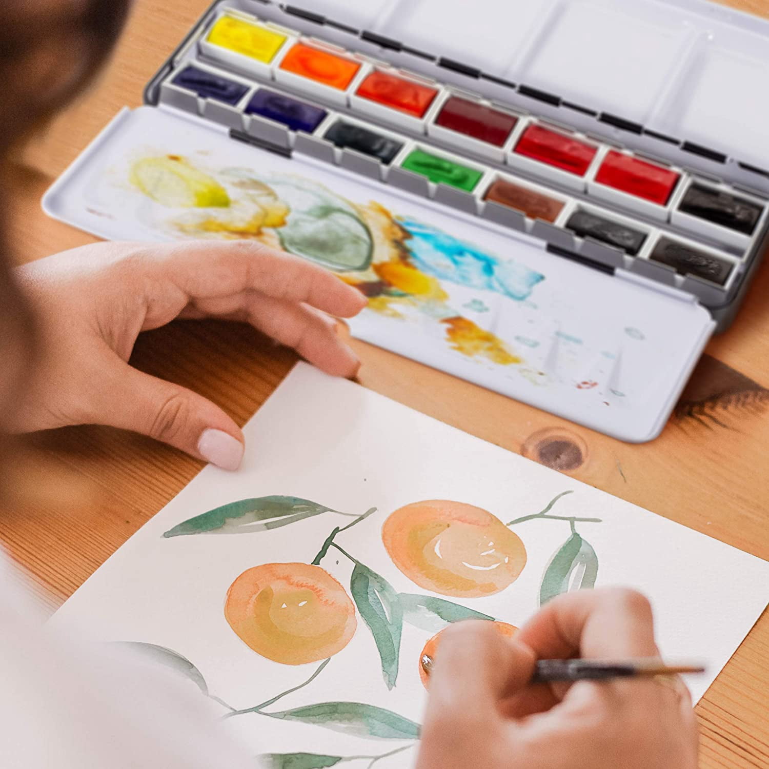Sennelier French Artists' Watercolor Set - Metal Case, Set of 14 colors, pans