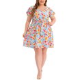 thumbnail image 2 of Agnes Orinda Women's Plus Dresses Floral Drawstring Waist V Neck Dress, 2 of 6
