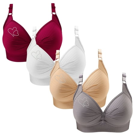 Lisbinx Bras for Women Full Coverage 4PC Woman s Printing Gathered Together Large Size Daily Bra Underwear No Rims On-Trend Low Spend