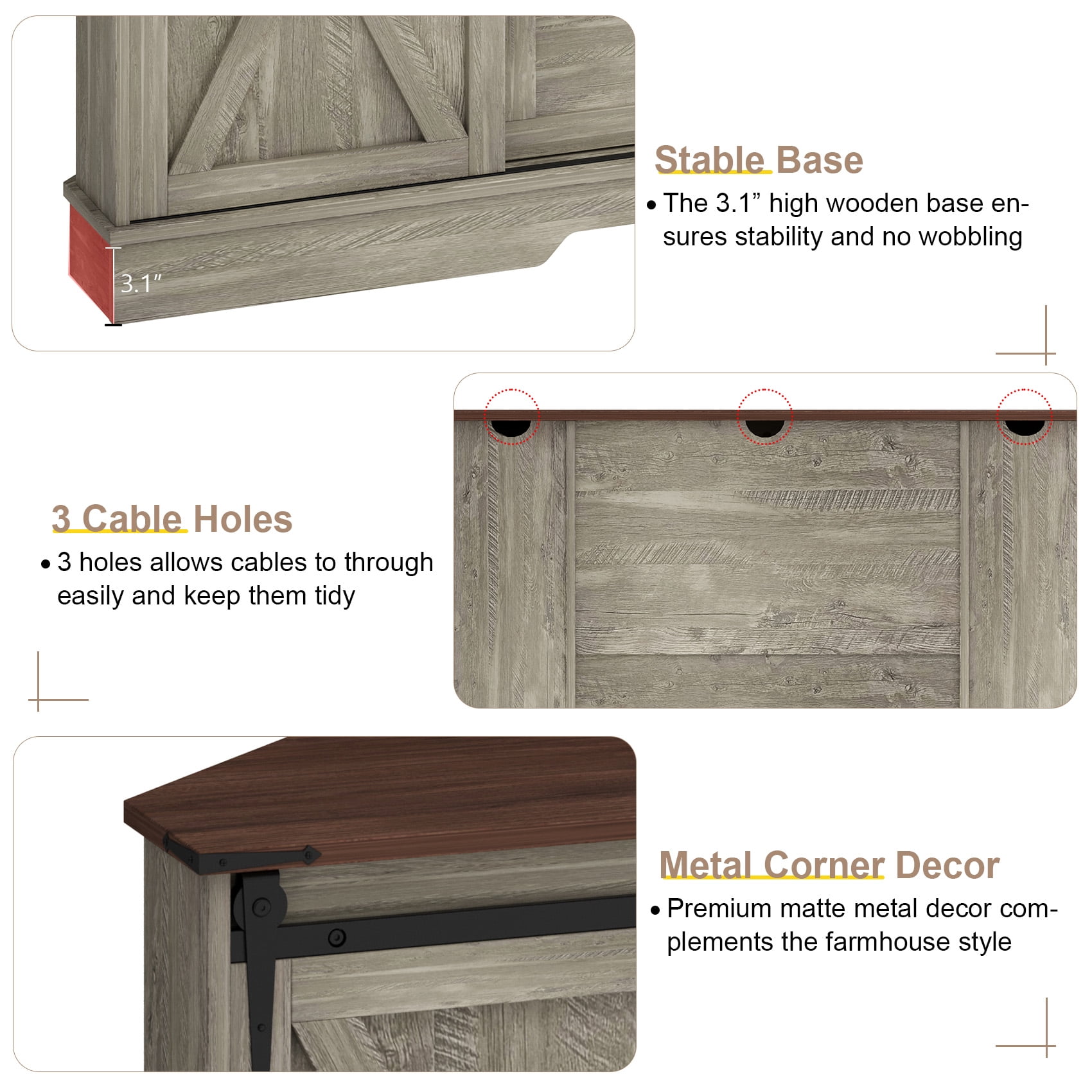 Melidee Farmhouse Television Stand for 65 Inch TV with Sliding Barn Door, Engineered Wood, Gray, 58" W x 15.7" D x 31" H