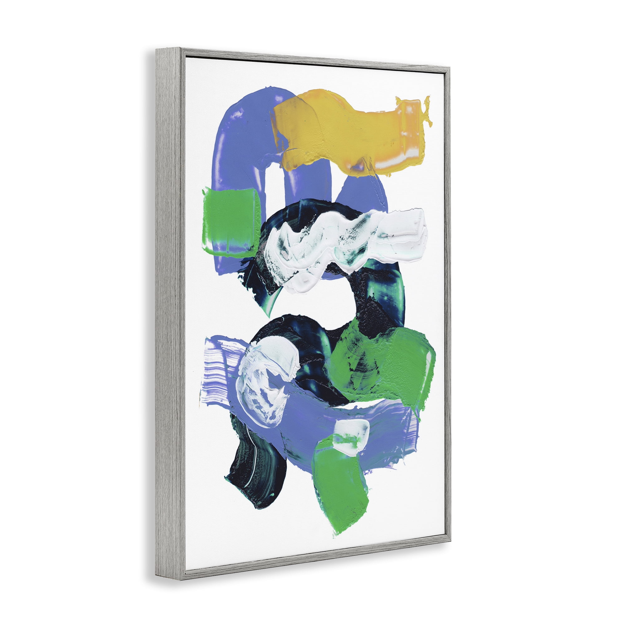 Stupell Industries Curved Paint Strokes Abstract Painting Gray Framed Art Print Wall Art, 16 x 24