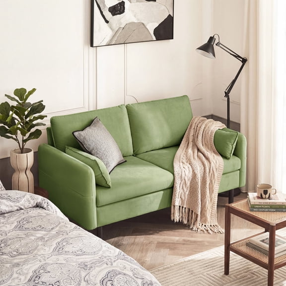 BUPPLEE 57.9 Inch Fabric Two-Seat Loveseat Sofa with Two Throw Cushions and Dual Side Storage Pockets for Apartment Living Spaces