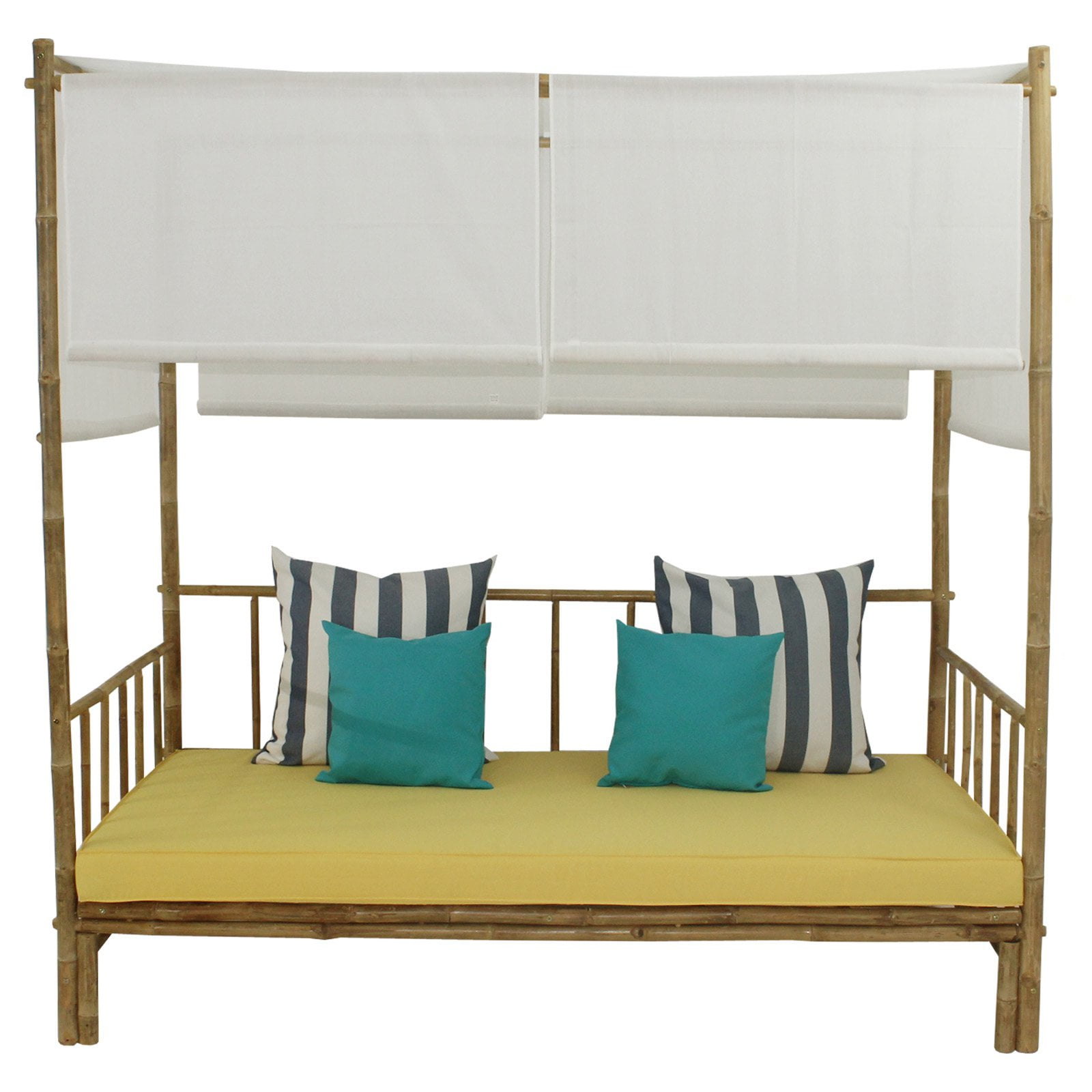 Statra Bamboo Daybed with Canopy Mattress and Throw Pillows