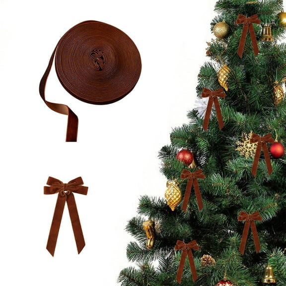 OEFNTAC Christmas Decoration Velvet Ribbon Gift Wrapping DIY Bows Tree Decor Flocking Material Coffee Brown Color 1000x2.5cm Holiday Craft Supplies Christmas Accessories