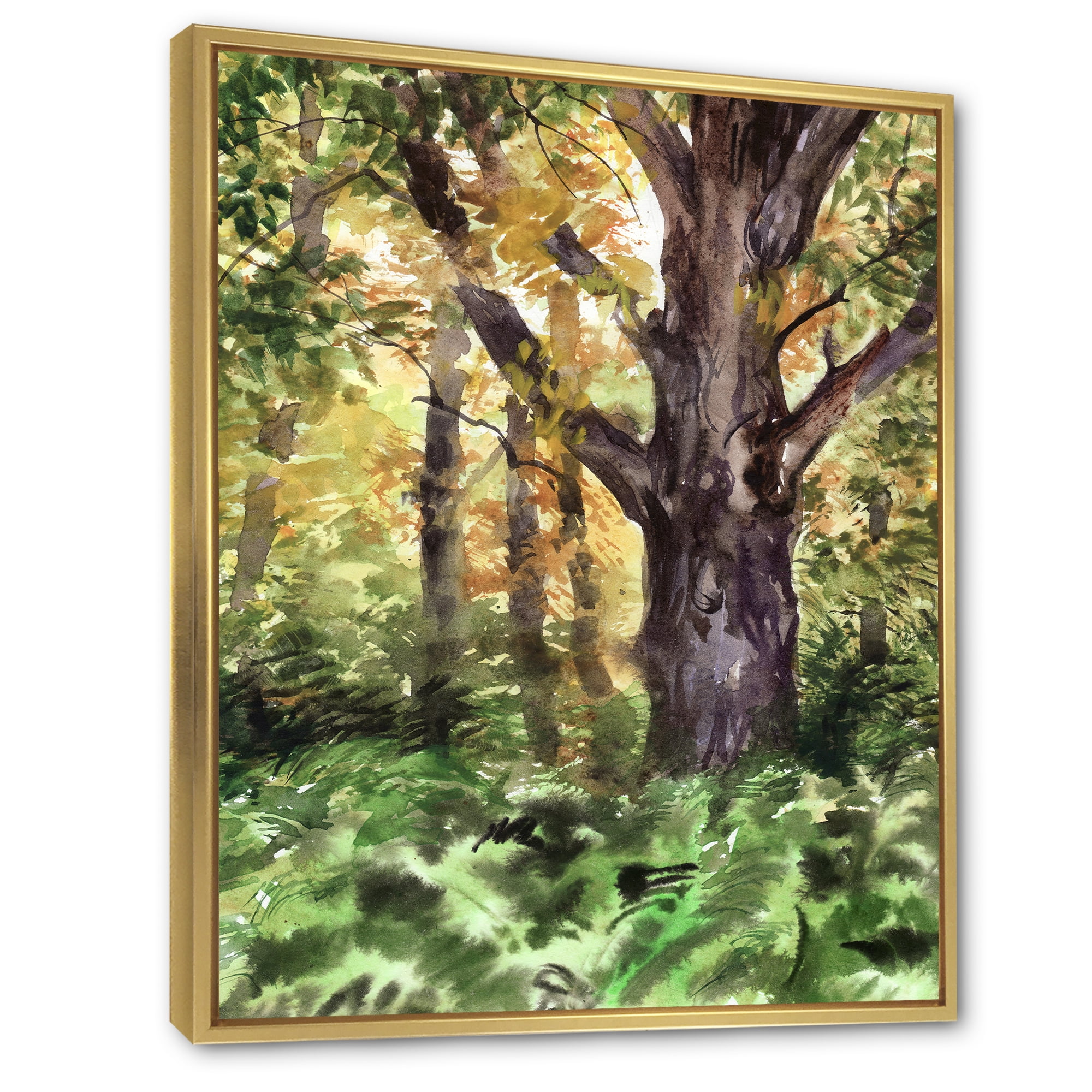 Designart 'Autumn Forest With A Large Tree' Lake House Framed Canvas Wall Art Print